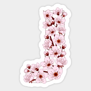 Colorful capital letter J patterned with sakura twig Sticker